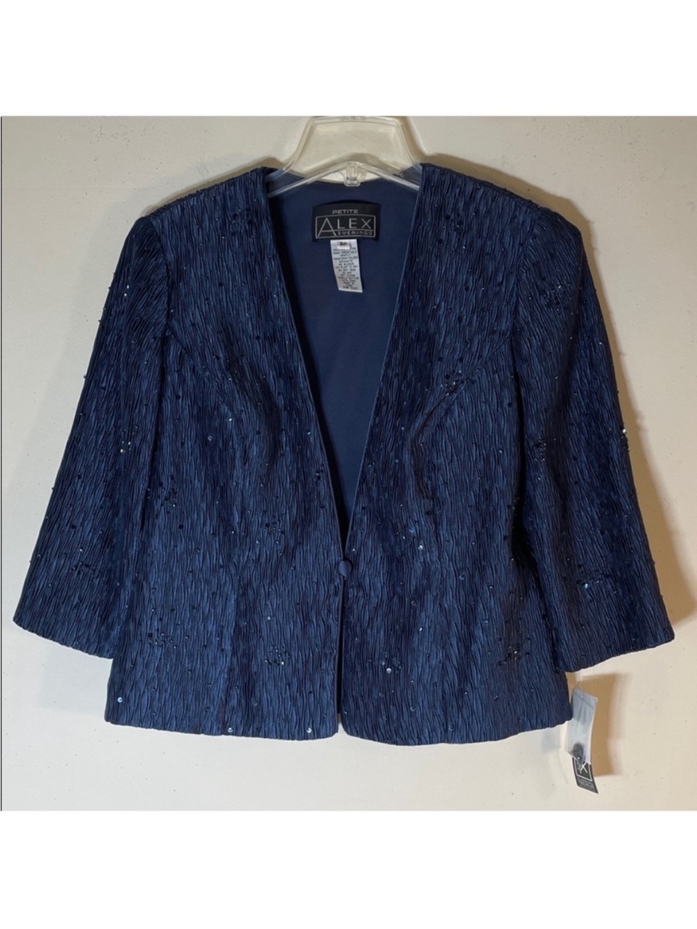 Alex Evenings Midnight Navy Sequin-Embellished Open Blazer